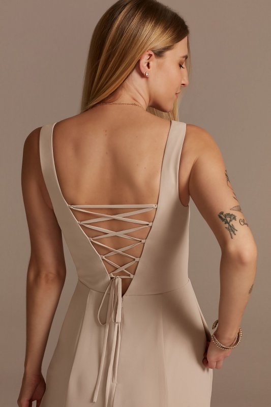 Squared Tank Lace Up Chiffon Bridesmaid Dress Bridal F20328