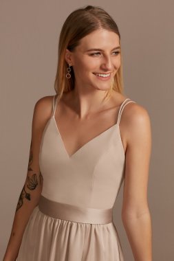 Double Spaghetti Strap Charmeuse Bridesmaid Dress Bridal F20346