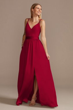 Double Spaghetti Strap Charmeuse Bridesmaid Dress Bridal F20346