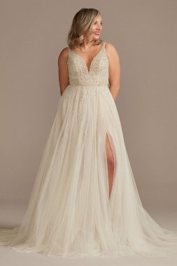 Beaded Plunge Illusion Bodysuit Wedding Dress MBSWG837