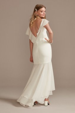 Asymmetrical Neck Chiffon Dress with Ruffled Hem SDWG0932