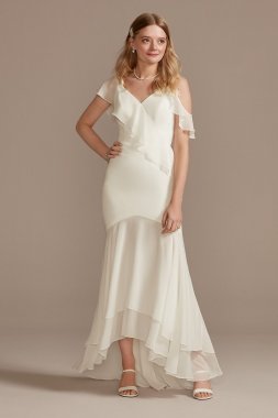 Asymmetrical Neck Chiffon Dress with Ruffled Hem SDWG0932