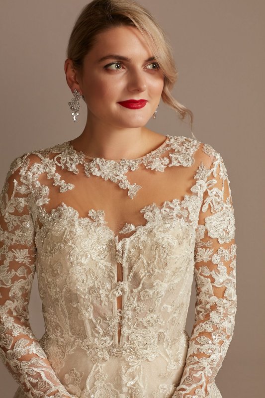 Lace Illusion Long Sleeve Ball Gown Wedding Dress SLCWG833