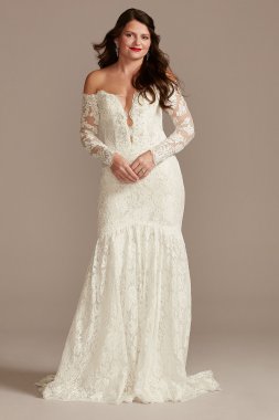 Long Sleeve Plunging Illusion Lace Wedding Dress SLSWG855
