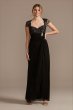 Lace Bodice V-Neck Cap Sleeve Mesh Dress WBM2478V2