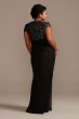 Lace Bodice V-Neck Cap Sleeve Mesh Plus Size Dress WBM2478V2W
