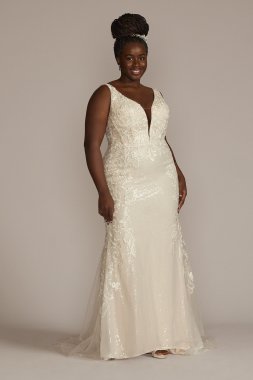 Sequin Scrolling Lace Tall Plus Wedding Gown 4XL9SWG918