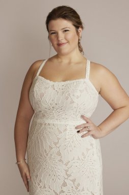 Floral Lace Halter Sheath Tall Plus Wedding Gown 4XL9WG4055