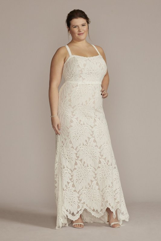 Floral Lace Halter Sheath Tall Plus Wedding Gown 4XL9WG4055
