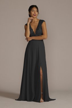 Tall Cap Sleeve Lace Georgette Bridesmaid Dress 4XLGS290072