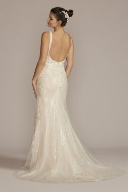 Allover Sequin Scrolling Lace Tall Wedding Gown 4XLSWG918