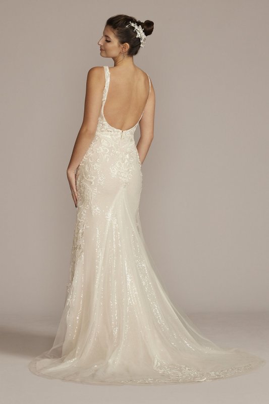 Allover Sequin Scrolling Lace Tall Wedding Gown 4XLSWG918