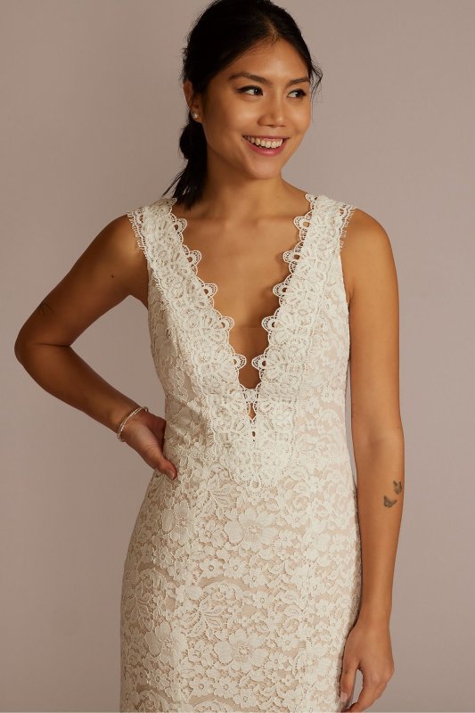 Allover Lace Tank Tall Wedding Gown with V-Back 4XLWG4061