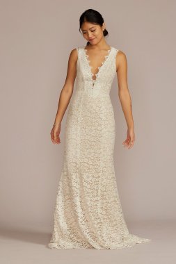 Allover Lace Tank Tall Wedding Gown with V-Back 4XLWG4061