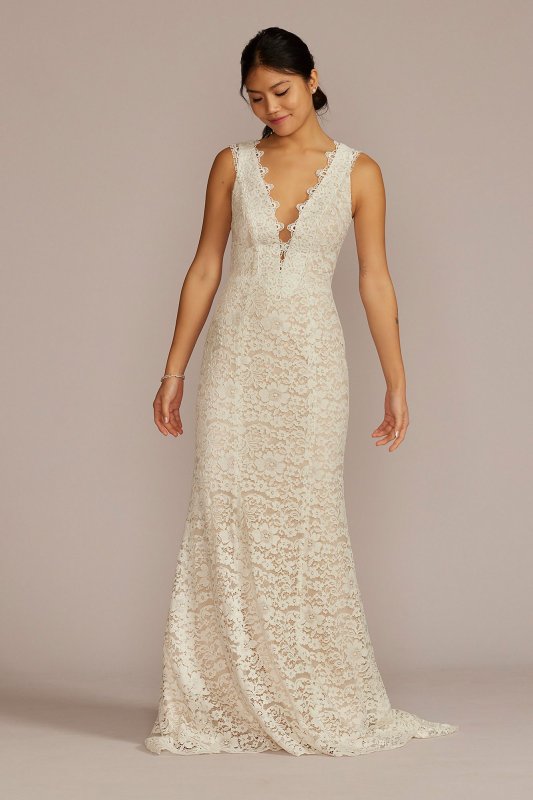 Allover Lace Tank Tall Wedding Gown with V-Back 4XLWG4061