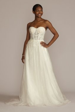Floral Applique Corset Bodice Tall Wedding Gown 4XLWG4051