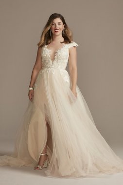 Illusion Lined Bodice Lace Petite Wedding Dress 7LBSWG862