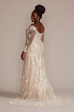 Off the Shoulder Lace Sleeve Plus Size Gown 8CWG927