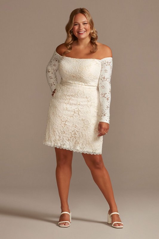 Long Sleeve Off Shoulder Stretch Lace Plus Dress 9SDWG0979