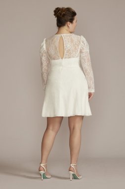 Allover Lace Puff Long Sleeve Plus Size Mini Dress 9SDWG1045
