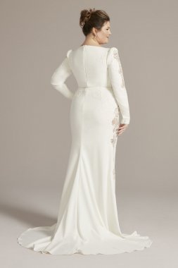 Long Sleeve Crepe Mermaid Plus Size Wedding Gown 9SWG919