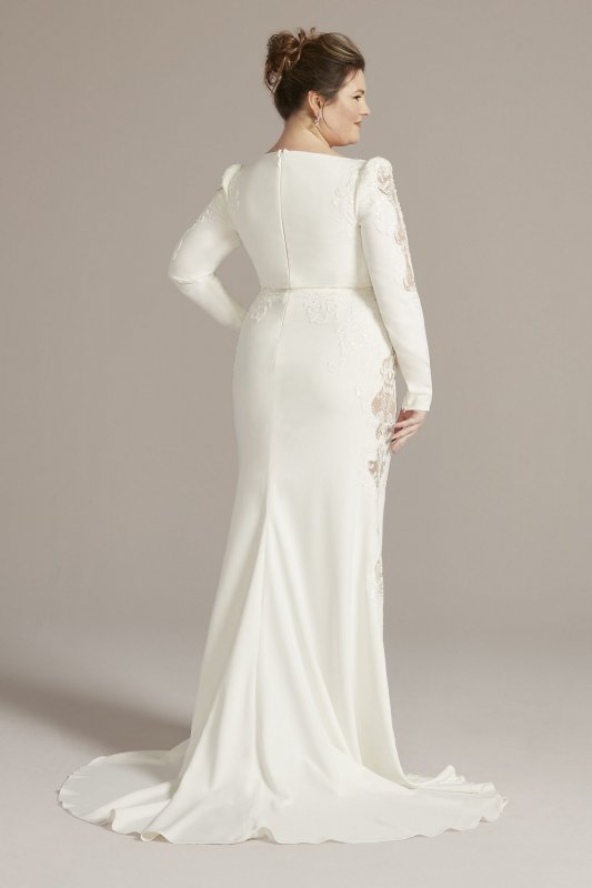 Long Sleeve Crepe Mermaid Plus Size Wedding Gown 9SWG919