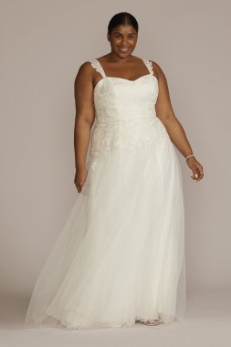 Lace Tank Sleeve A-Line Plus Size Wedding Gown 9WG4048