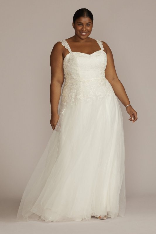 Lace Tank Sleeve A-Line Plus Size Wedding Gown 9WG4048