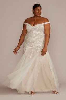 Off the Shoulder Mermaid Plus Size Wedding Gown 9WG4059