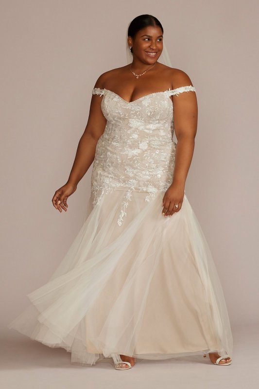 Off the Shoulder Mermaid Plus Size Wedding Gown 9WG4059