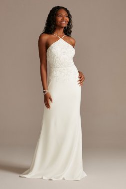 Beaded Stretch Crepe Halter Sheath Wedding Dress Collection AP2E209212