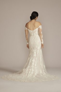Off the Shoulder Lace Sleeve Trumpet Wedding Gown CWG927