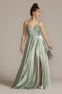 Satin Prom Dress with Beaded Bodice D24NY22004