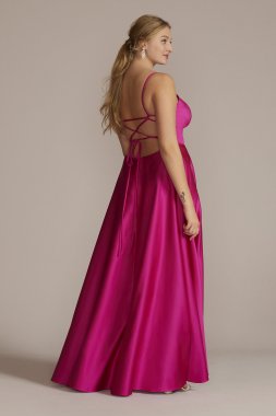 Plus Size Satin Spaghetti Strap A-Line Prom Dress D24NY22005W