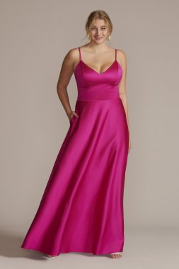 Plus Size Satin Spaghetti Strap A-Line Prom Dress D24NY22005W