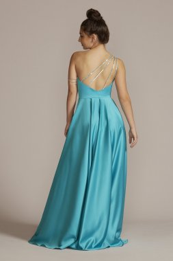 One-Shoulder Satin A-Line with Skirt Slit D24NY22016