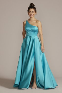 One-Shoulder Satin A-Line with Skirt Slit D24NY22016