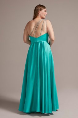 Plus Size One-Shoulder Satin A-Line with Slit D24NY22016W