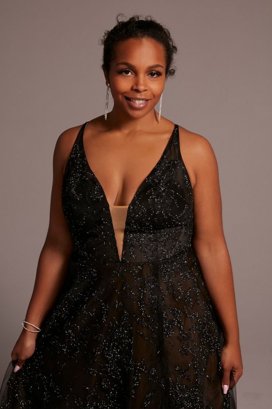 Plus Size Sparkle Tulle Skirt A-Line Dress D28NY22027W