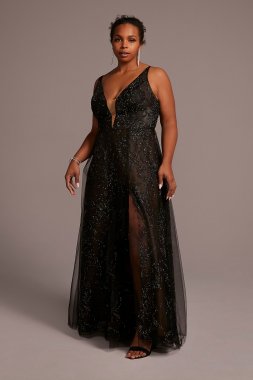 Plus Size Sparkle Tulle Skirt A-Line Dress D28NY22027W