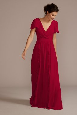 Chiffon Flutter Sleeve Ruffle Bridesmaid Dress F20487
