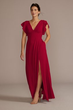 Flutter Sleeve Chiffon V-Neck Bridesmaid Dress F20506