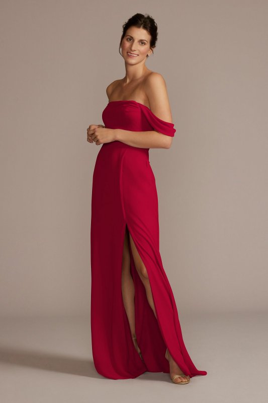 Chiffon Cowl Off-the Shoulder Bridesmaid Dress F20538