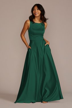 Satin Sleeveless Boatneck Bridesmaid Dress F20554