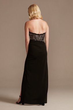 Lace Bodice Strapless Gown with Asymmetrical Waist GS28NY2103