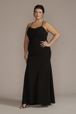 Stretch Crepe Cowl Neck Strappy Bridesmaid Dress GS290054