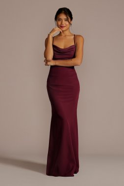 Stretch Crepe Cowl Neck Strappy Bridesmaid Dress GS290054
