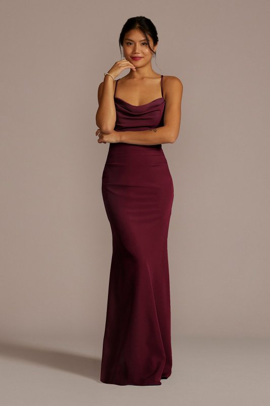 Stretch Crepe Cowl Neck Strappy Bridesmaid Dress GS290054