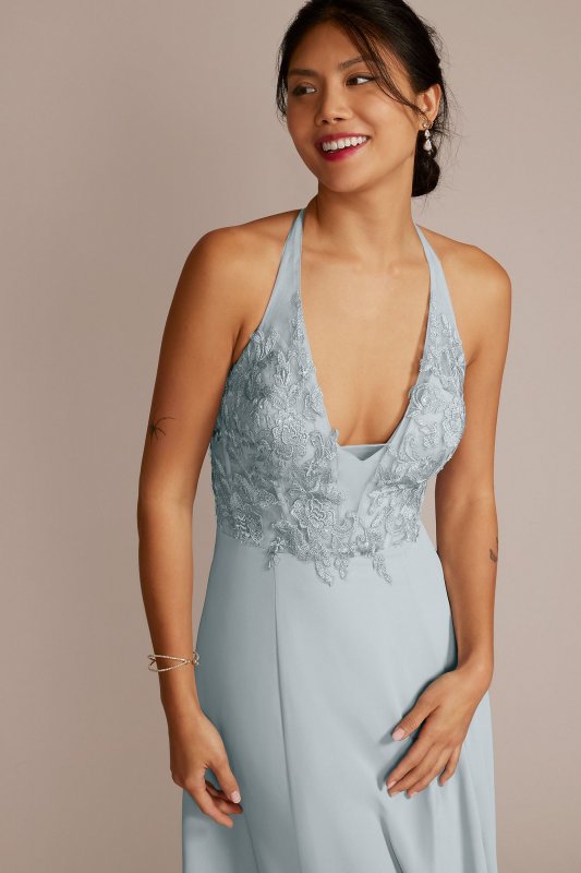Halter Lace and Georgette Bridesmaid Dress GS290070