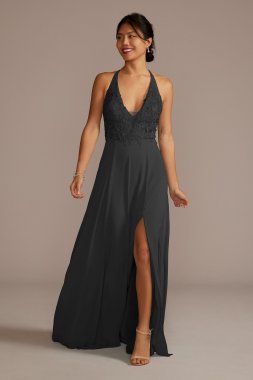 Halter Lace and Georgette Bridesmaid Dress GS290070